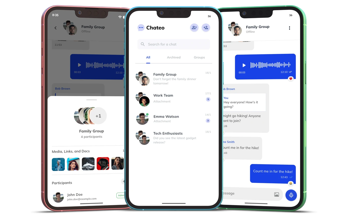Chateo chat app screens